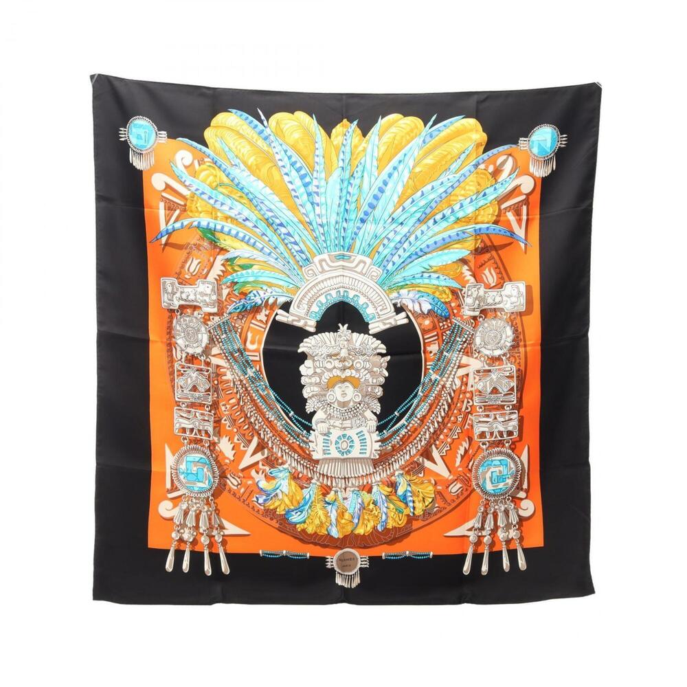 Hermes Carre 90 Mexico Scarf/Muffler, Silk, Women's, Black/Multicolor